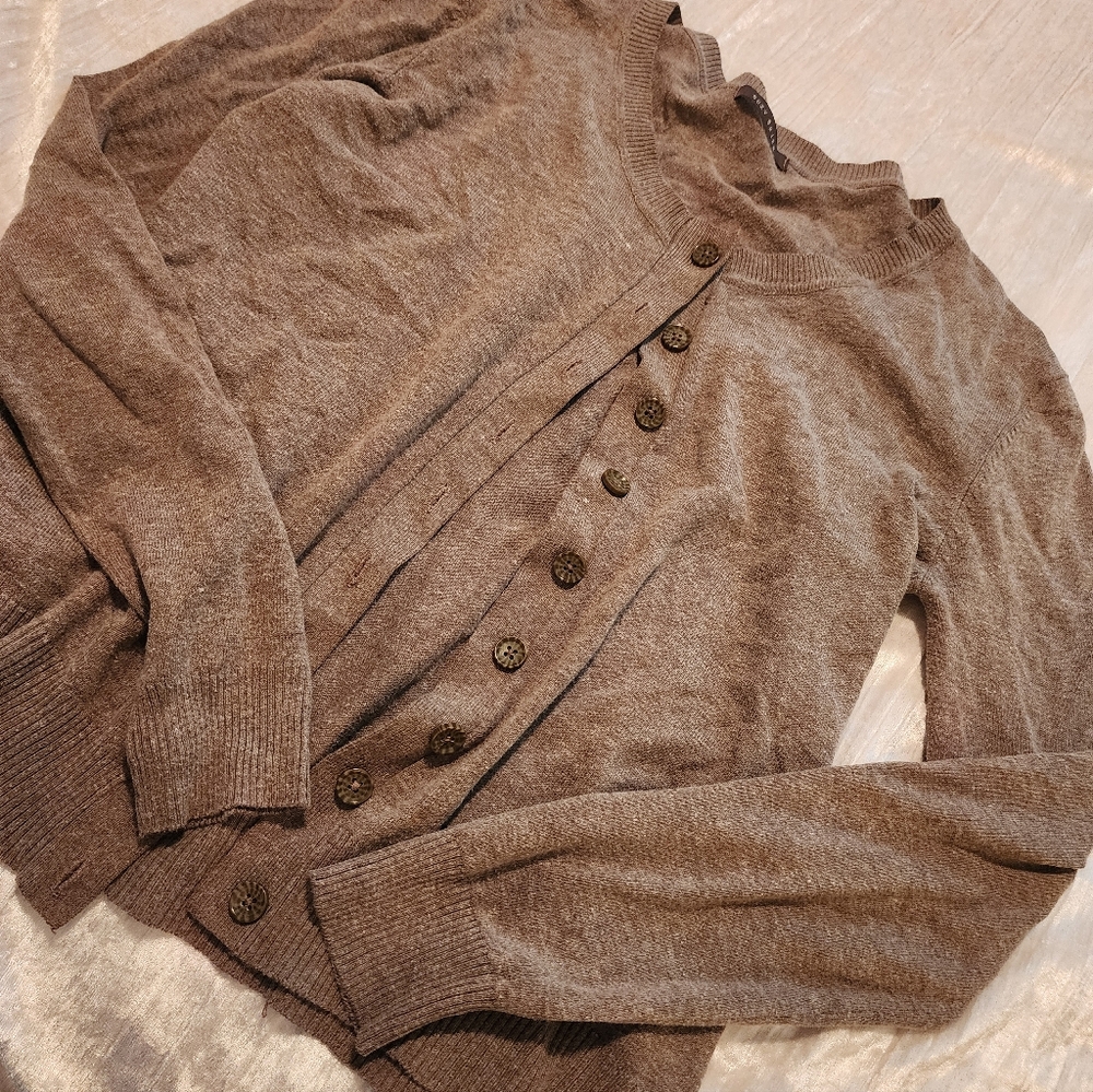 Suzy Shier Taupe Button-Up Cardigan